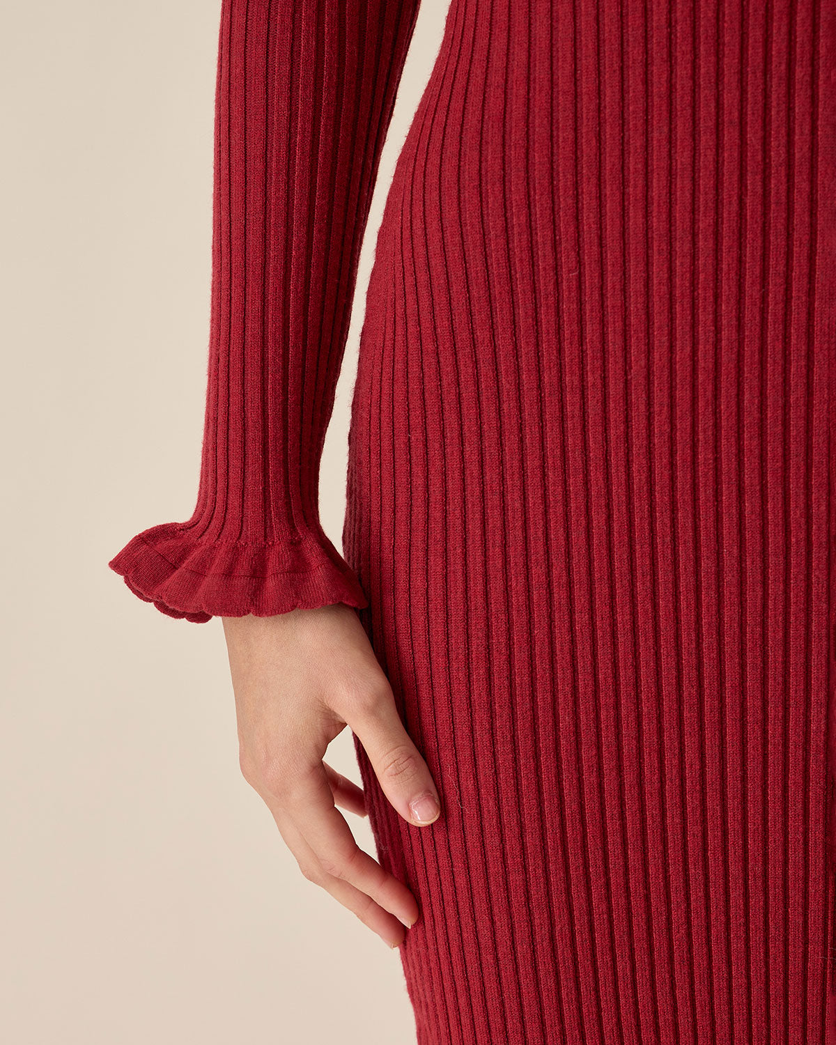 Red Bodycon Bell Sleeve Sweater Dress - Threadford