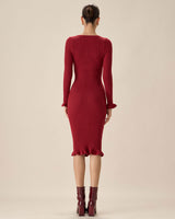 Red Bodycon Bell Sleeve Sweater Dress - Threadford