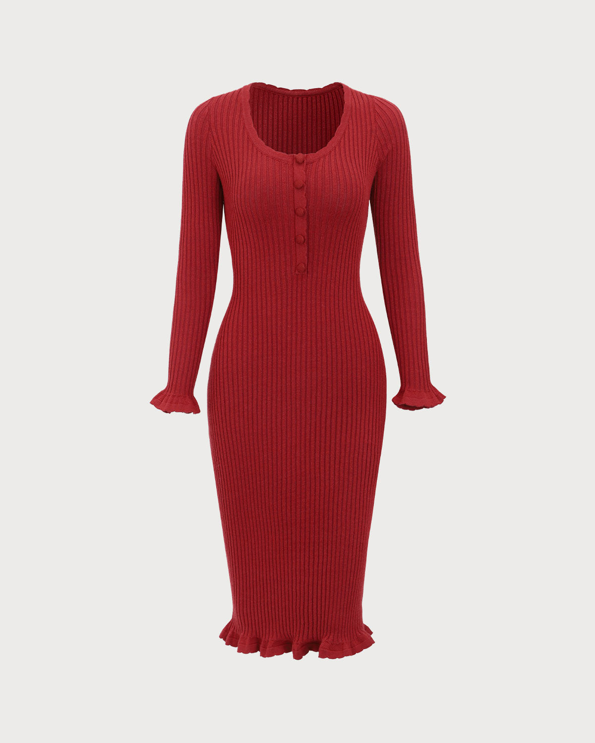 Red Bodycon Bell Sleeve Sweater Dress - Threadford