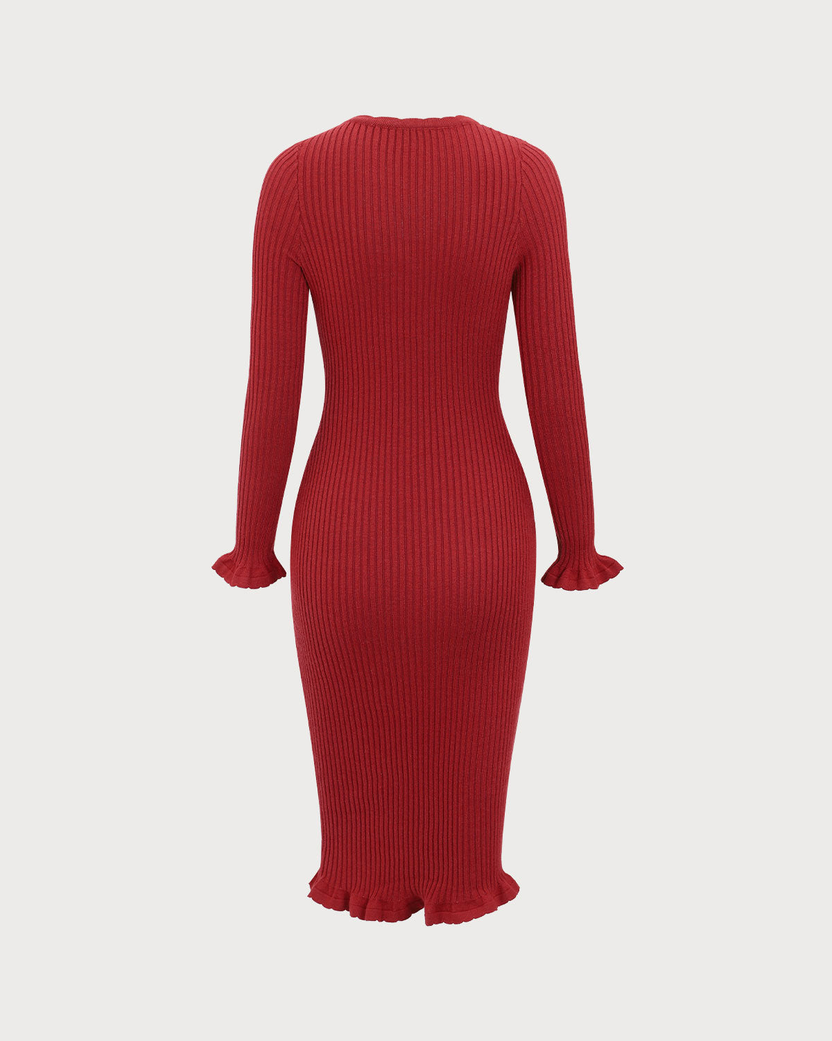 Red Bodycon Bell Sleeve Sweater Dress - Threadford