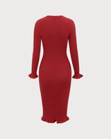Red Bodycon Bell Sleeve Sweater Dress - Threadford