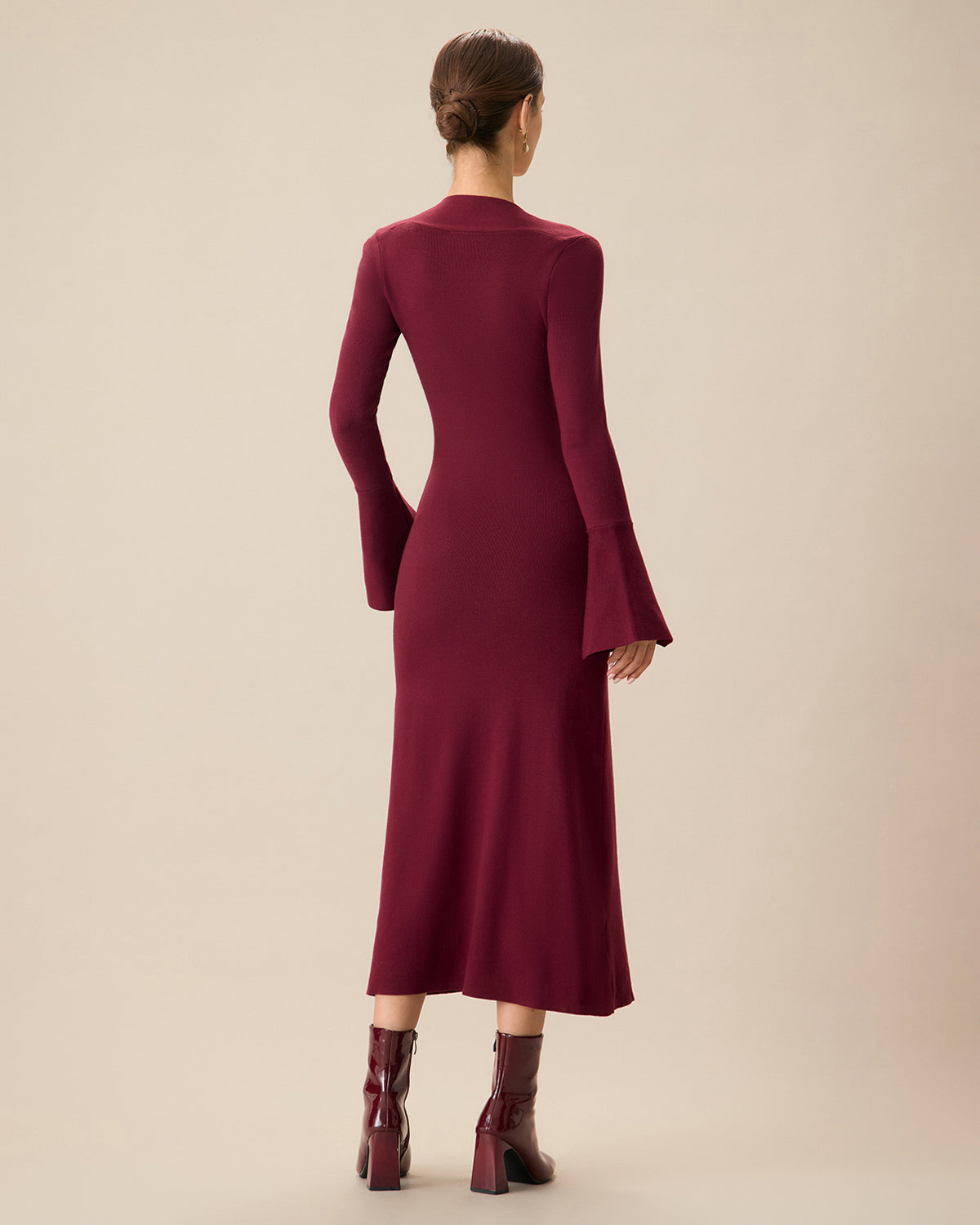 The Red Square Neck Flare Sleeve Midi Dress - Threadford
