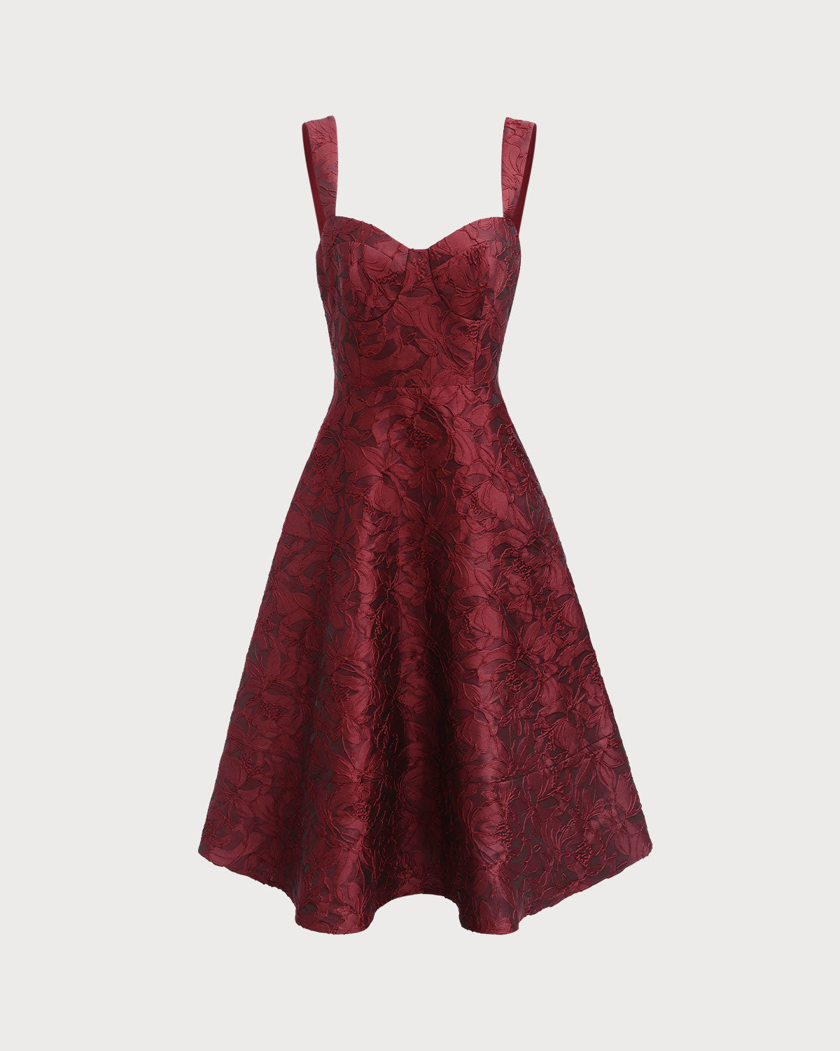 The Red Sweetheart Neck Jacquard Midi Dress - Threadford