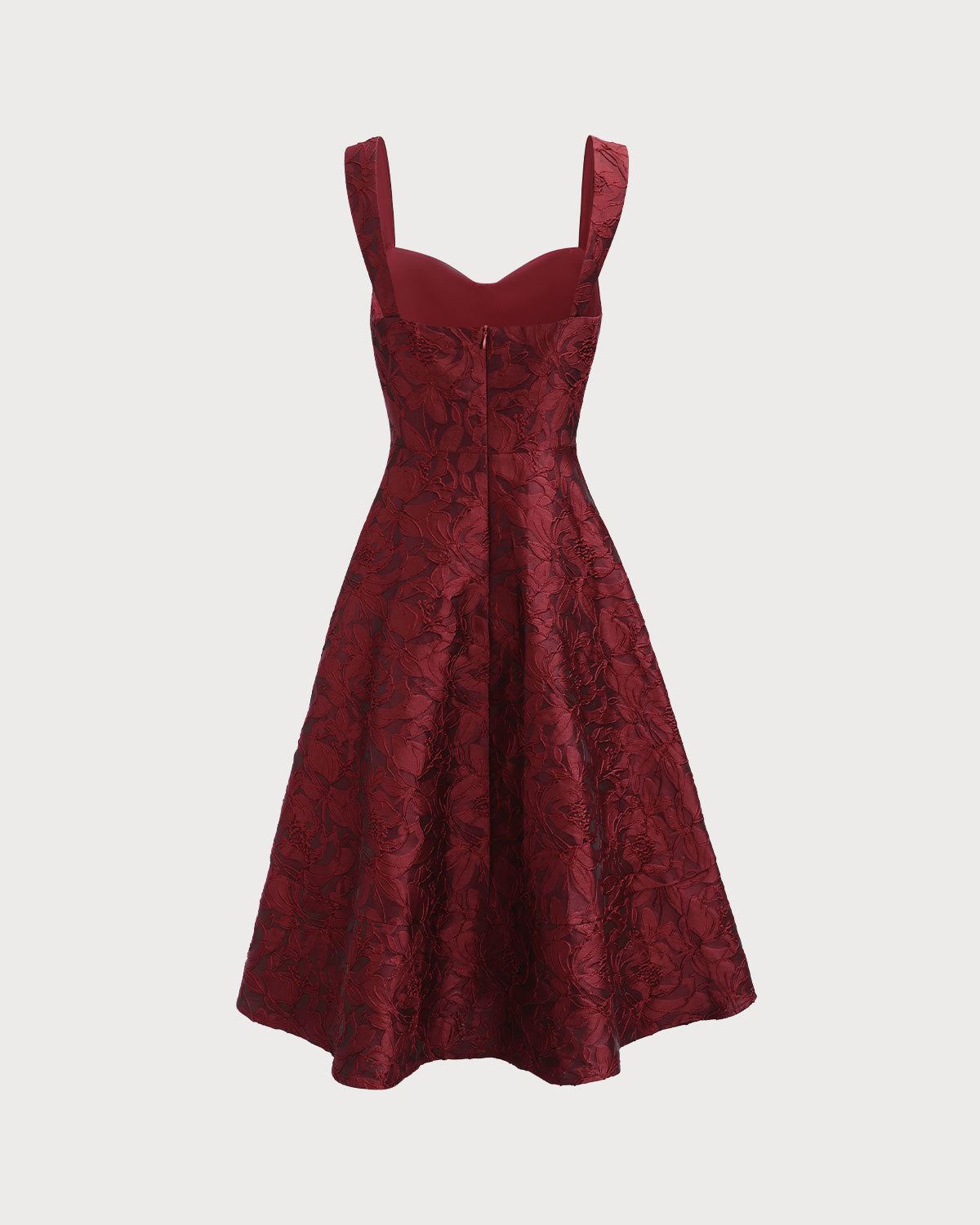 The Red Sweetheart Neck Jacquard Midi Dress - Threadford
