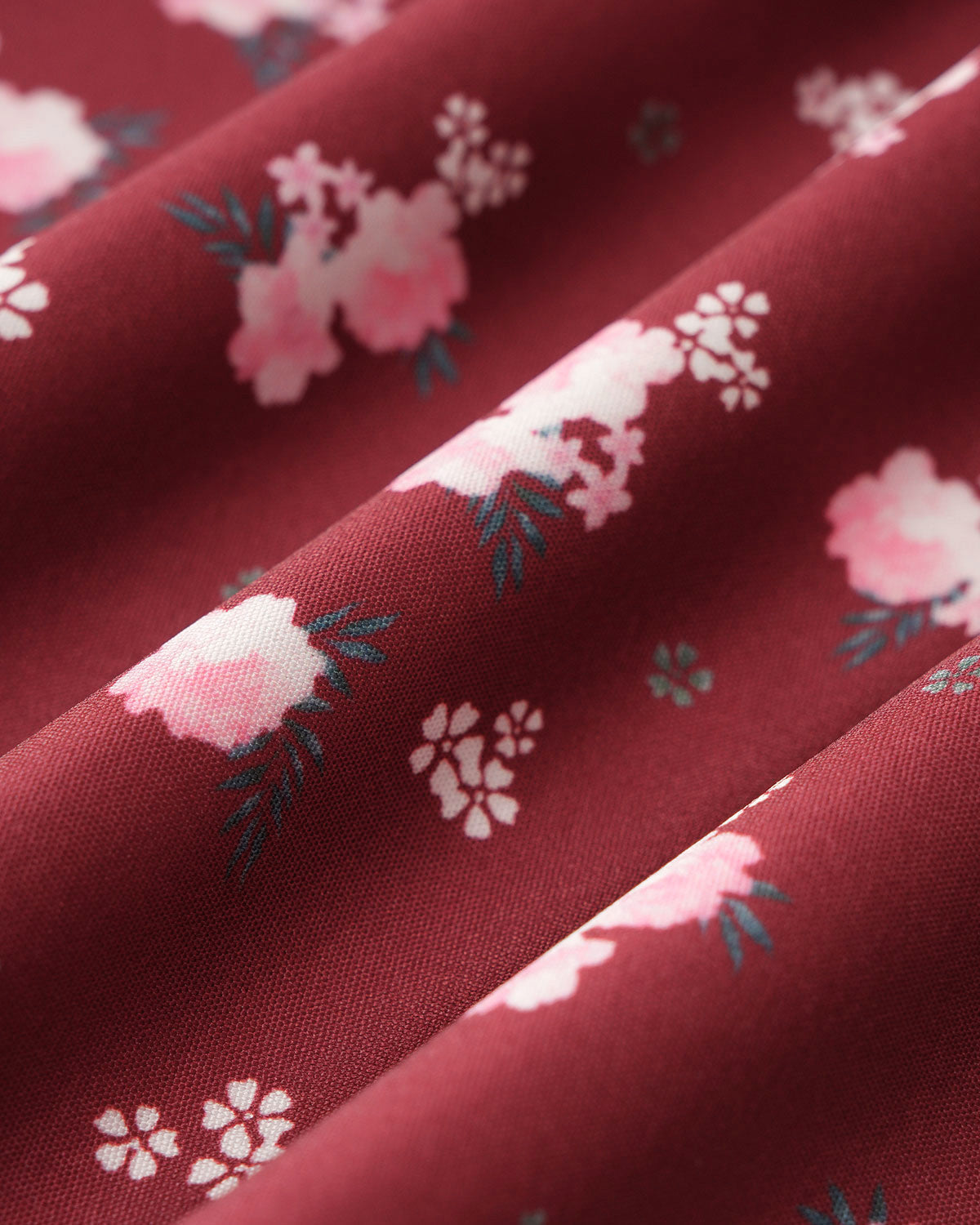 Wine Red Floral Square Neck Puffed Sleeve Midi Dress - Threadford