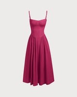 Wine Red Square Neck Pocket Slip Midi Dress - Threadford