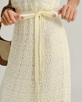 Yellow See Through Round Neck Midi Dress - Threadford