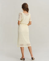 Yellow See Through Round Neck Midi Dress - Threadford