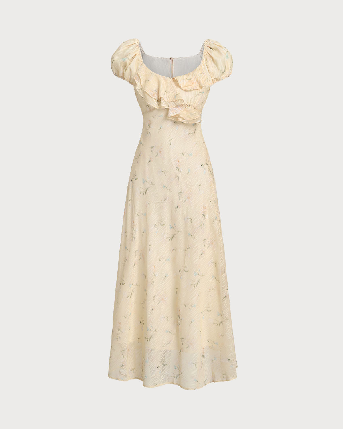 Yellow Floral Cap Sleeve Ruffle Midi Dress - Threadford
