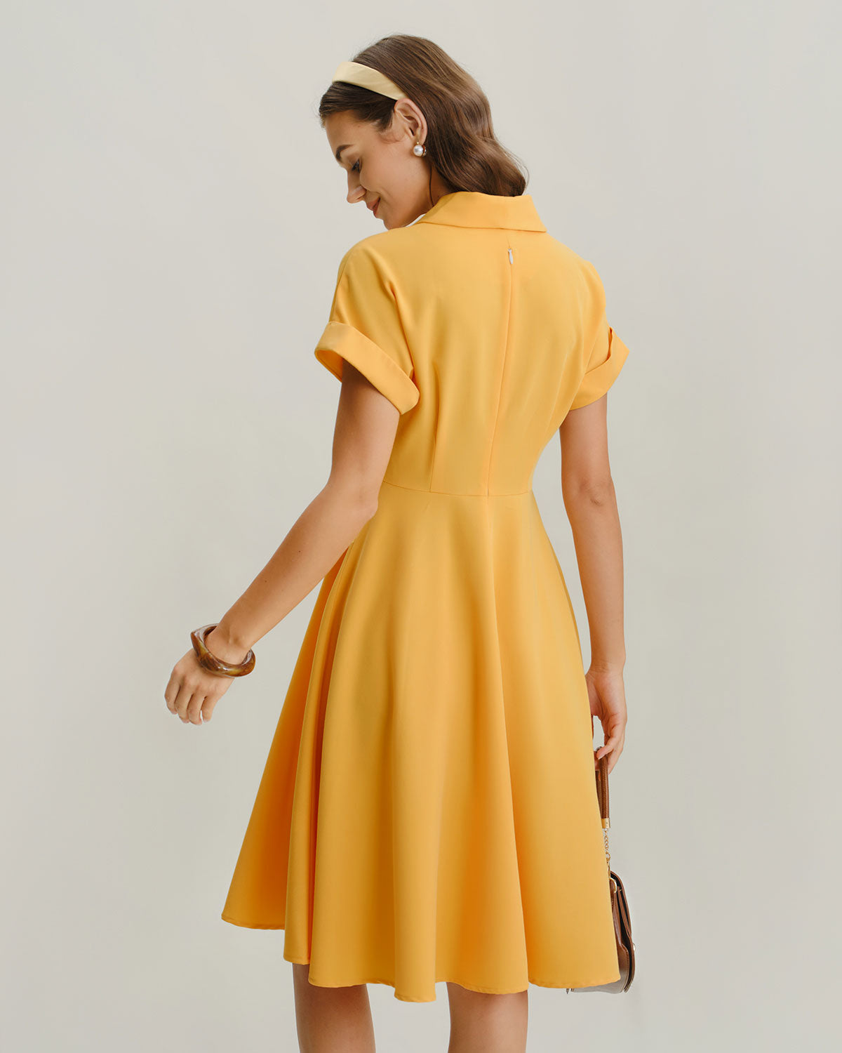 Yellow Cowl Sleeve Pleated Midi Dress - Threadford
