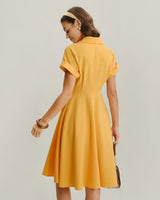 Yellow Cowl Sleeve Pleated Midi Dress - Threadford