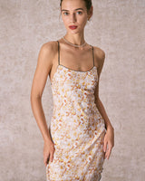 The Yellow Asymmetric Hem Floral Midi Dress - Threadford