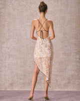 The Yellow Asymmetric Hem Floral Midi Dress - Threadford