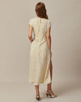 The Yellow Round Neck Floral Midi Dress - Threadford
