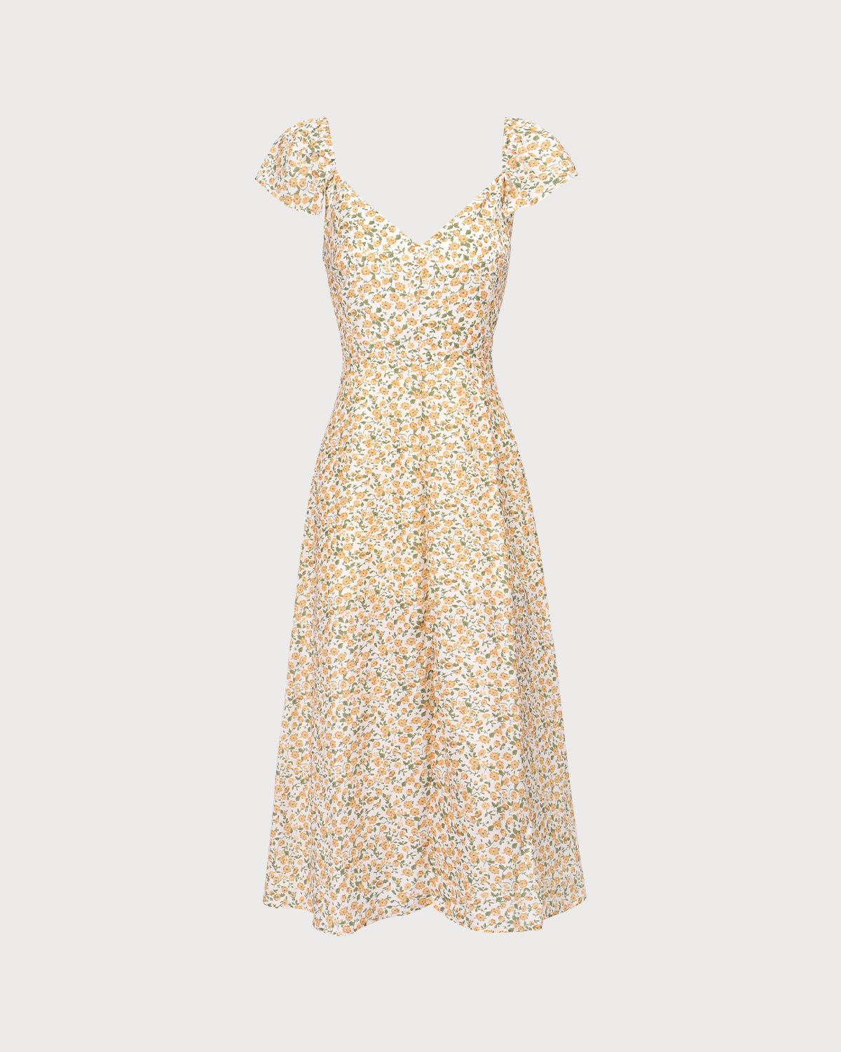 The Yellow V Neck Floral Slit Midi Dress - Threadford