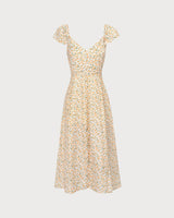 The Yellow V Neck Floral Slit Midi Dress - Threadford