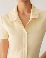 Yellow Button Short Sleeve Midi Dress - Threadford