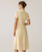 Yellow Button Short Sleeve Midi Dress - Threadford