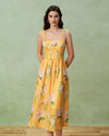 Yellow Floral A-Line Slip Midi Dress - Threadford