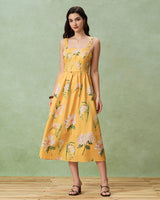 Yellow Floral A-Line Slip Midi Dress - Threadford
