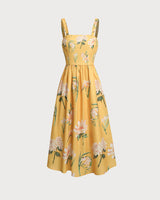 Yellow Floral A-Line Slip Midi Dress - Threadford
