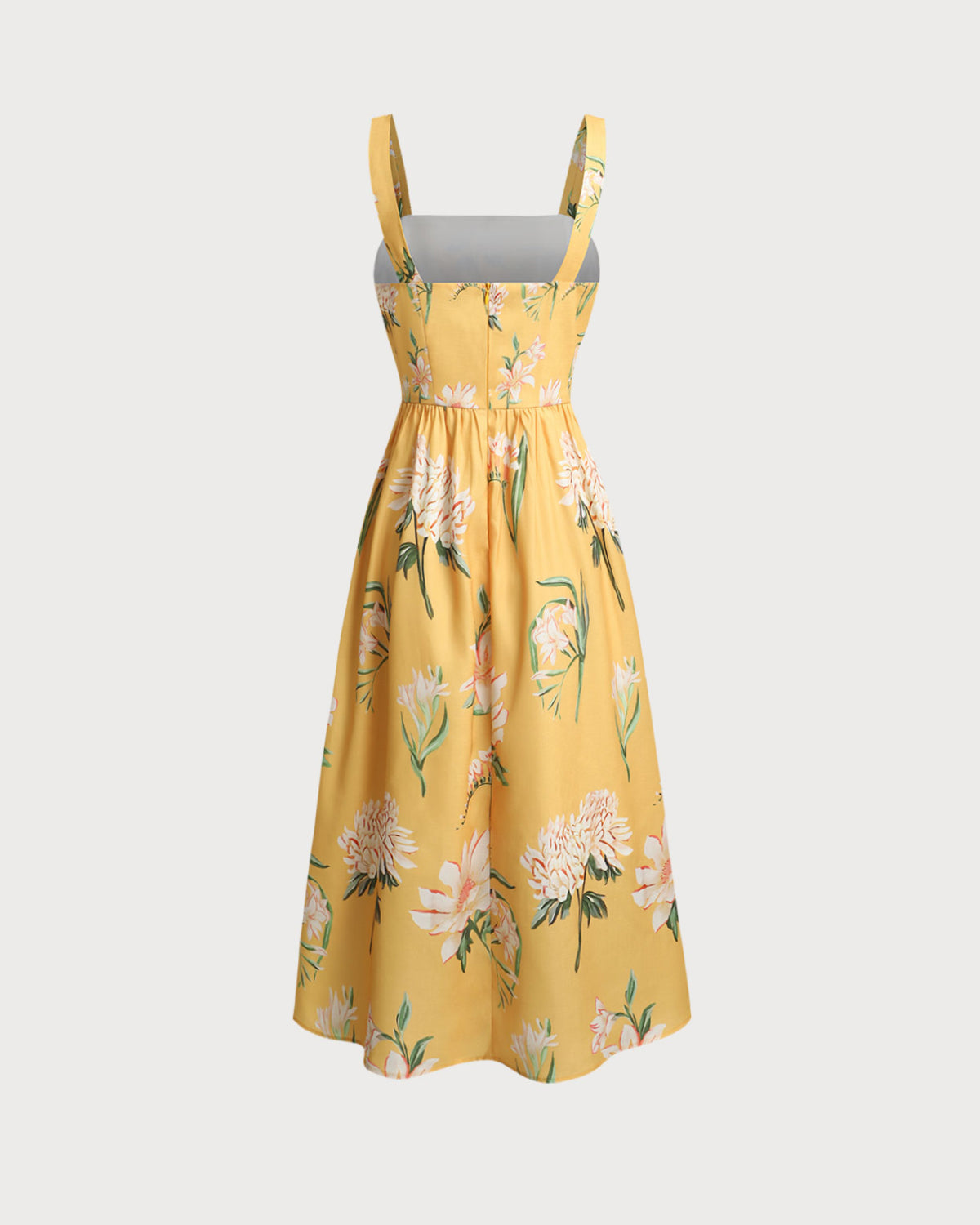 Yellow Floral A-Line Slip Midi Dress - Threadford
