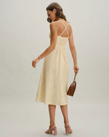 Yellow Floral Backless Slip Midi Dress - Threadford