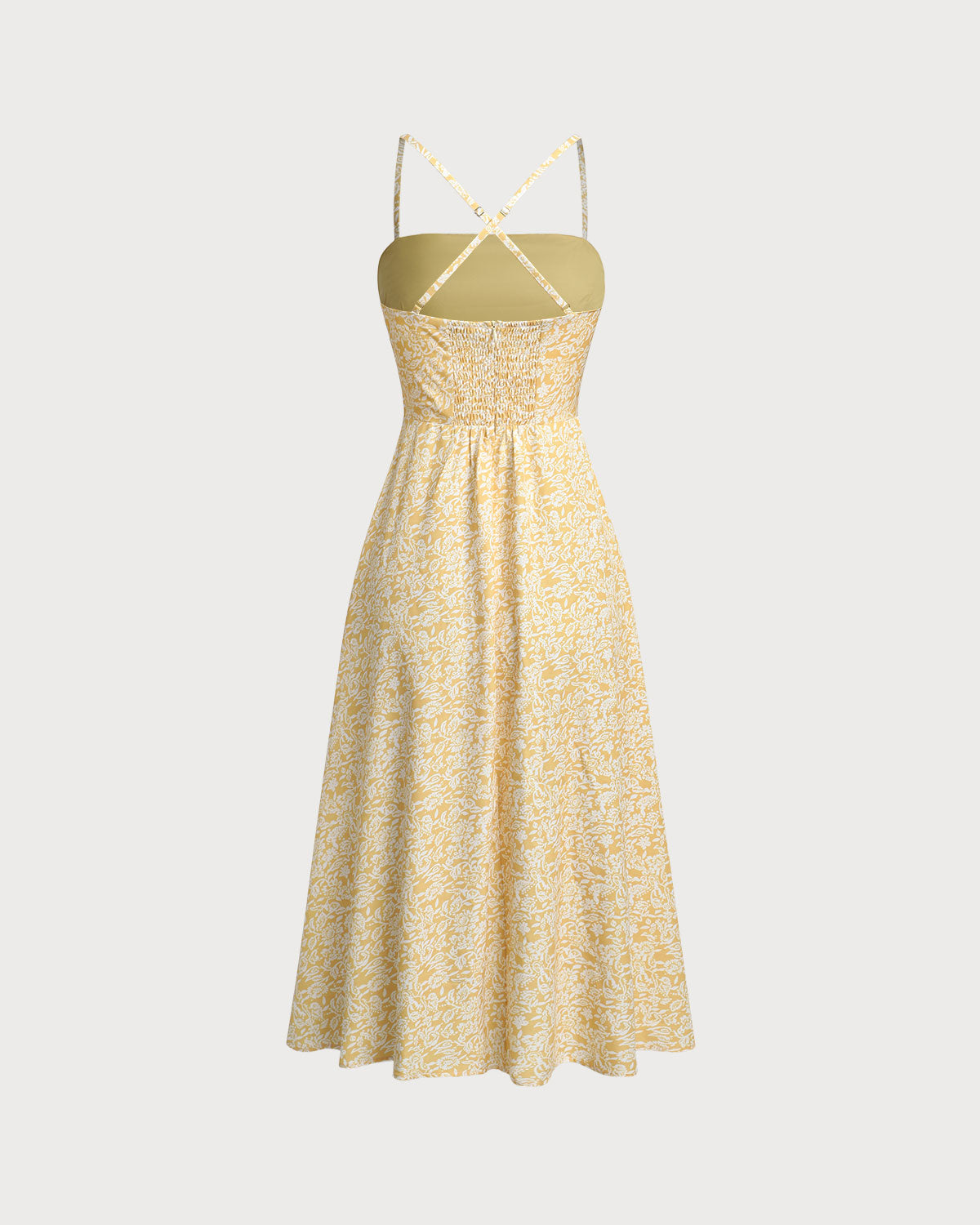 Yellow Floral Backless Slip Midi Dress - Threadford