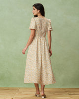 Yellow Floral Puffed Sleeve Midi Dress - Threadford