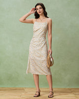 Yellow Floral Ruched Slip Midi Dress - Threadford