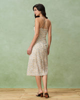 Yellow Floral Ruched Slip Midi Dress - Threadford