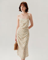 Yellow Floral Ruched Slip Midi Dress - Threadford
