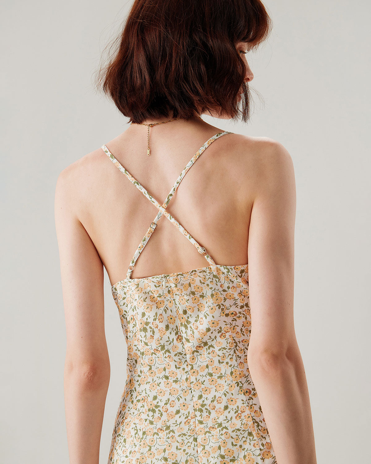 Yellow Floral Ruched Slip Midi Dress - Threadford