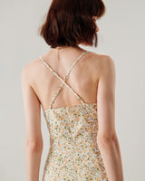 Yellow Floral Ruched Slip Midi Dress - Threadford