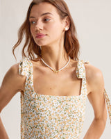 Yellow Floral Shirred Slip Midi Dress - Threadford