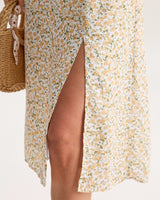 Yellow Floral Shirred Slip Midi Dress - Threadford