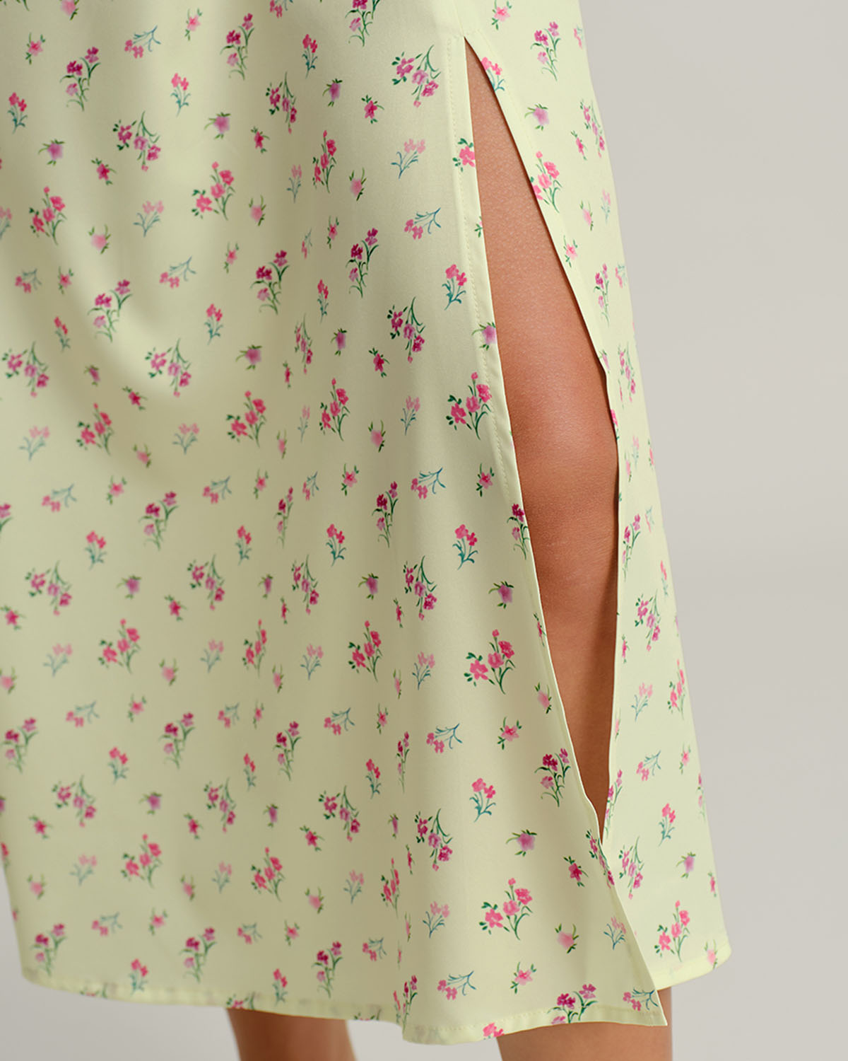 Yellow Floral Square Neck Puffed Sleeve Midi Dress - Threadford