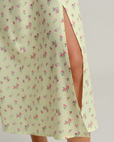 Yellow Floral Square Neck Puffed Sleeve Midi Dress - Threadford