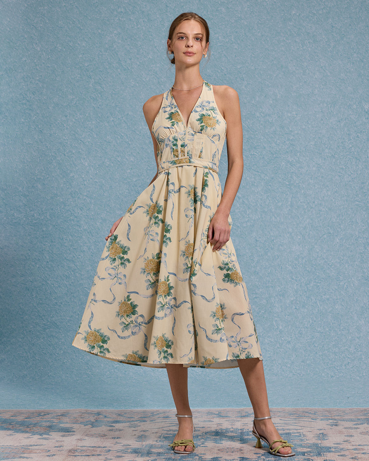 Yellow Floral Strapless Midi Dress - Threadford