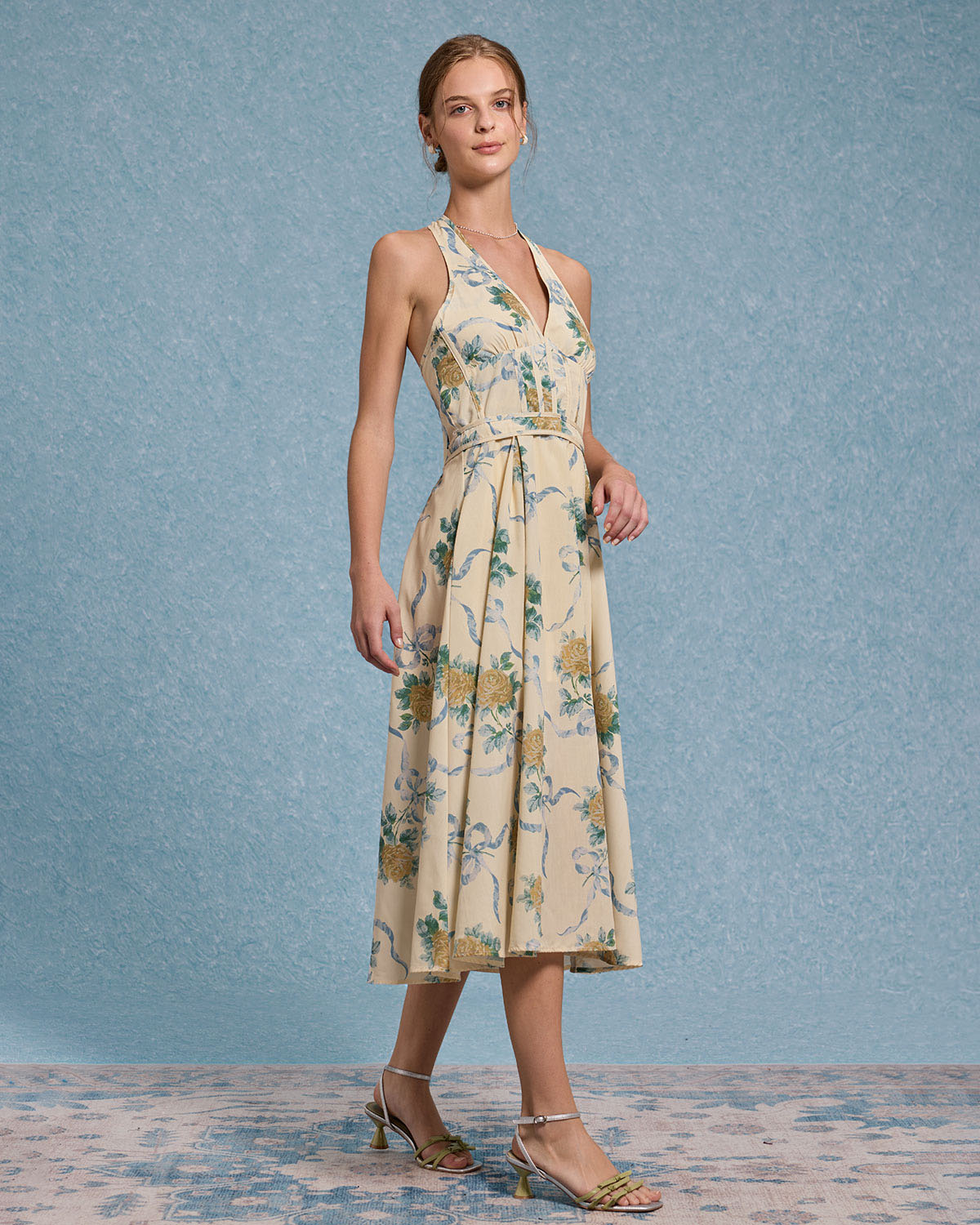 Yellow Floral Strapless Midi Dress - Threadford
