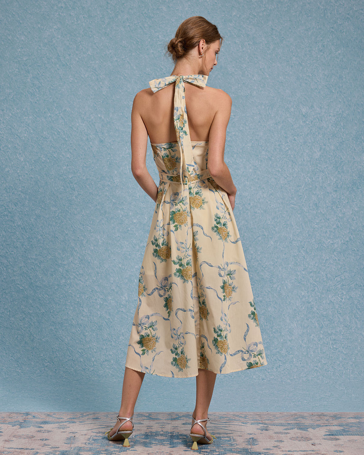 Yellow Floral Strapless Midi Dress - Threadford