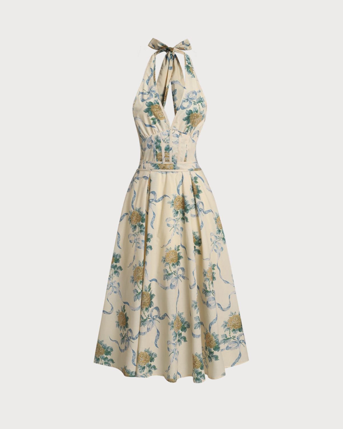 Yellow Floral Strapless Midi Dress - Threadford