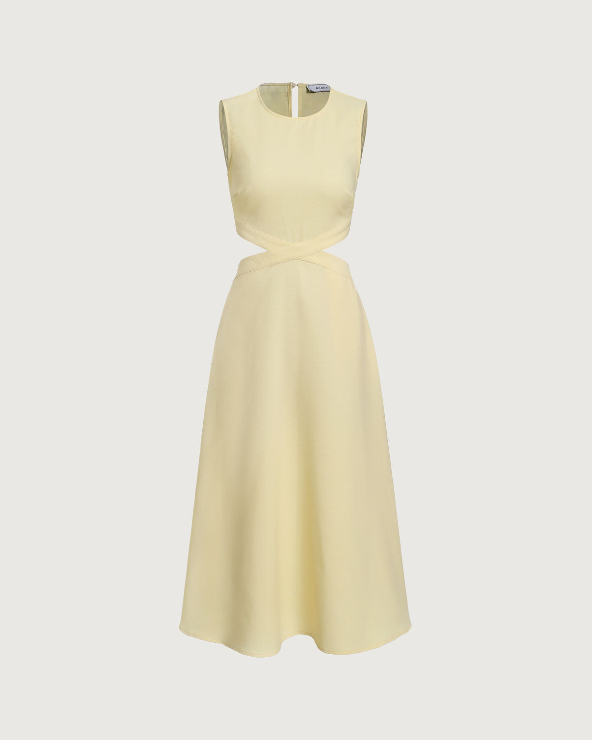 Yellow Round Neck Cut-Out Midi Dress - Threadford