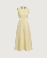 Yellow Round Neck Cut-Out Midi Dress - Threadford