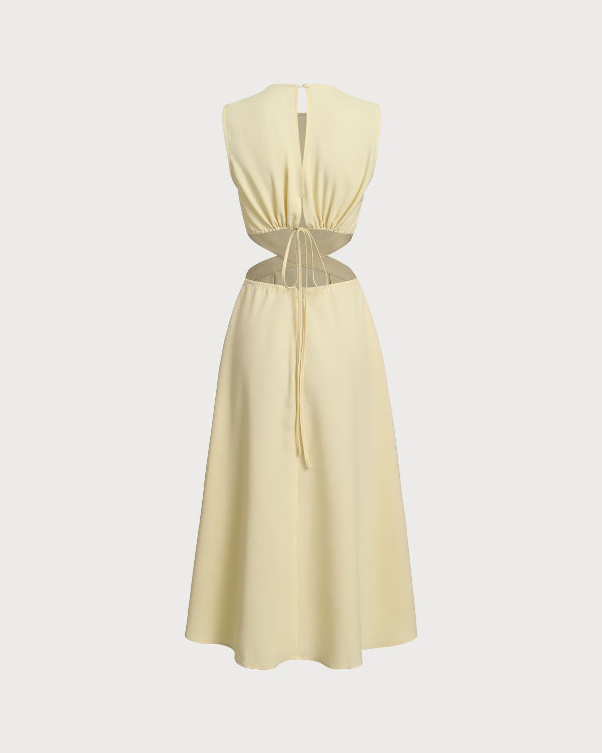 Yellow Round Neck Cut-Out Midi Dress - Threadford