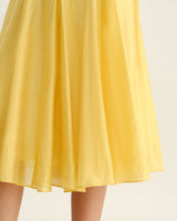 Yellow Square Neck Pleated Slip Midi Dress - Threadford