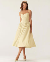 Yellow Square Neck Pocket Slip Midi Dress - Threadford
