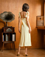 Yellow Square Neck Ruffle Satin Midi Dress - Threadford