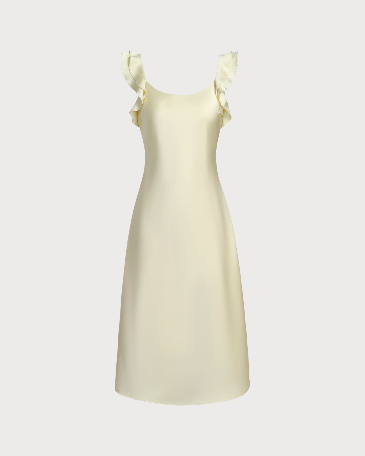 Yellow Square Neck Ruffle Satin Midi Dress - Threadford
