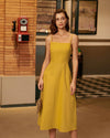 Yellow Square Neck Shirred Slip Midi Dress - Threadford